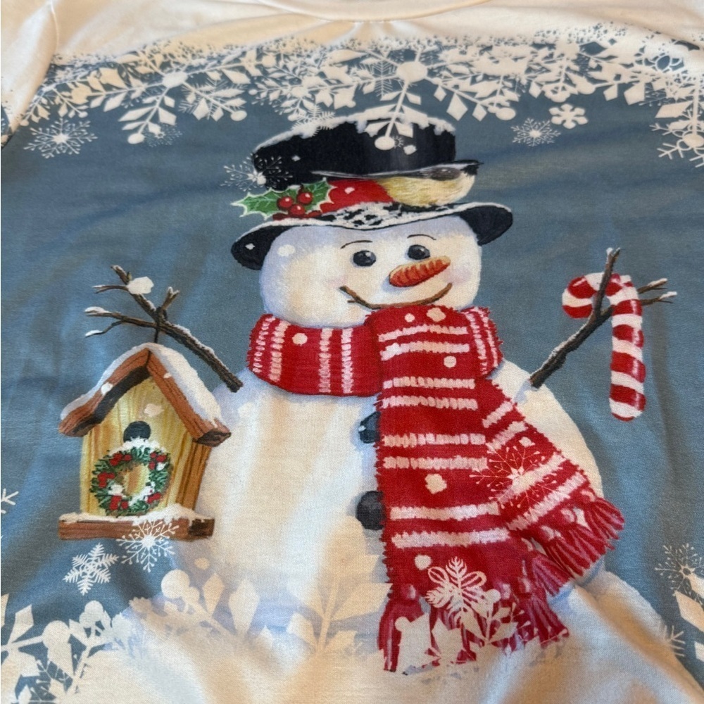 Festive Christmas Snowman Blue and White Lightweight sweatshirt Holiday XL/1XL - Picture 4 of 14
